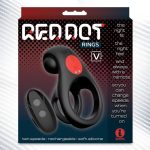 Red Dot Silicone Rechargeable Vibrating Cock Ring with Controller V2 - Black/Red