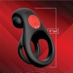 Red Dot Silicone Rechargeable Vibrating Cock Ring with Controller V2 - Black/Red