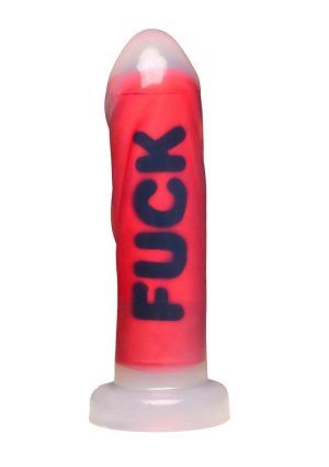 Master Series FUCK Silicone Dildo - Red/Black/Clear