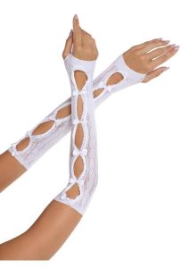 Leg Avenue Sweetheart Striped Keyhole Arm Warmers with Mini Bow Accents - O/S - White