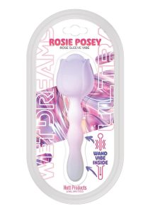 Wet Dreams Rosie Posey Silicone Rechargeable Rose Shaped Vibrating Wand - Magenta